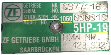ZF4HP16 Getriebe Stücklistennummer Beispiel