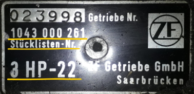 ZF3HP22 Getriebe Stücklistennummer Beispiel