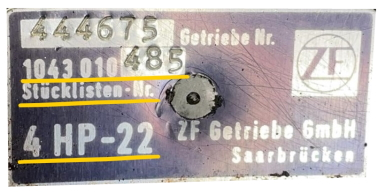 ZF4HP22 Getriebe Stücklistennummer Beispiel