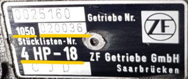 ZF4HP18 Getriebe Stücklistennummer Beispiel