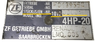 ZF4HP20 Getriebe Stücklistennummer Beispiel