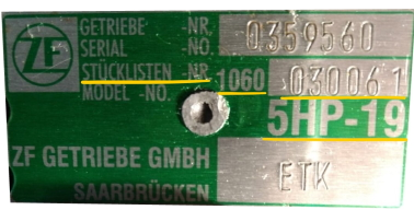 ZF5HP19 Getriebe Stücklistennummer Beispiel