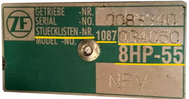 ZF8HP51 Getriebe Stücklistennummer Beispiel