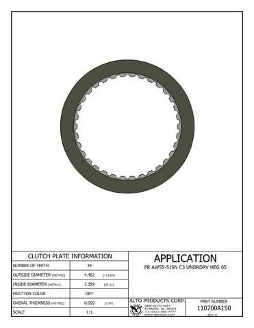 AW55-51SN Clutch Friction Lined Plate 05-up C3-Underdrive