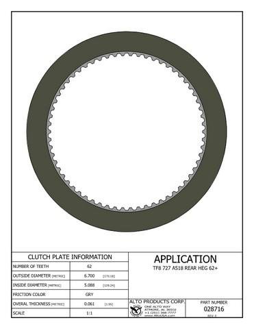 CHRYSLER Transmission Lined Clutch Plate 62-03 Forward-Clutch High Energy ALTO