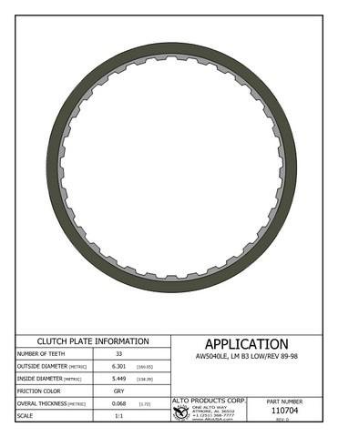 AW50-40LE AW55-50SN Clutch Friction Lined Plate 99-up B3-Low-Reverse