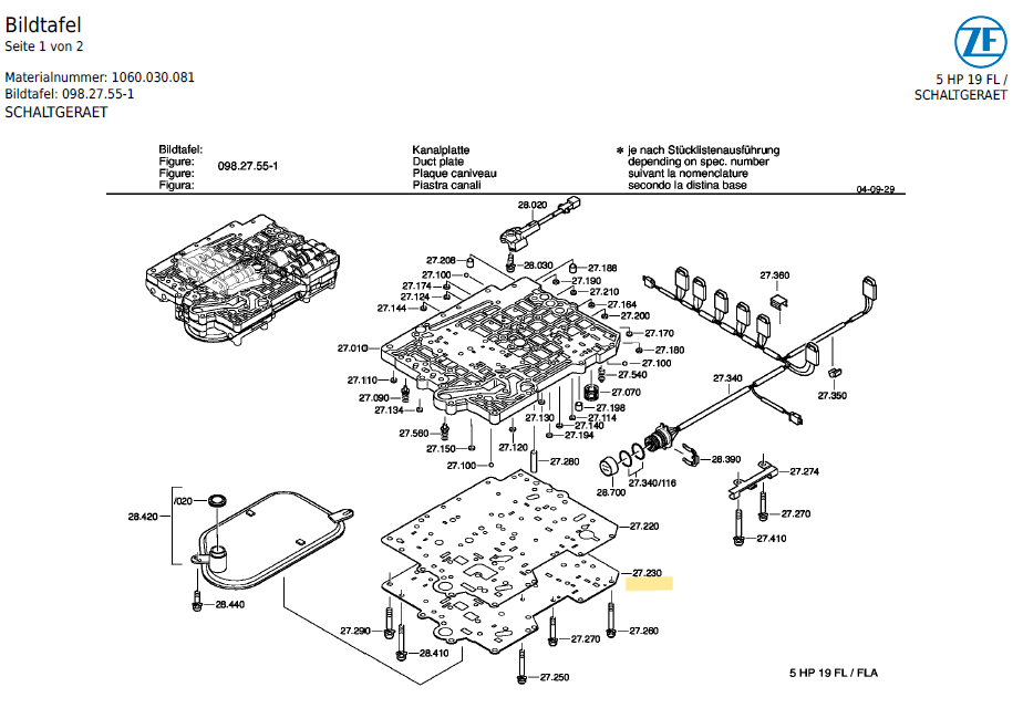 ZF Transmission INTERMEDIATE SHEET Valve Body